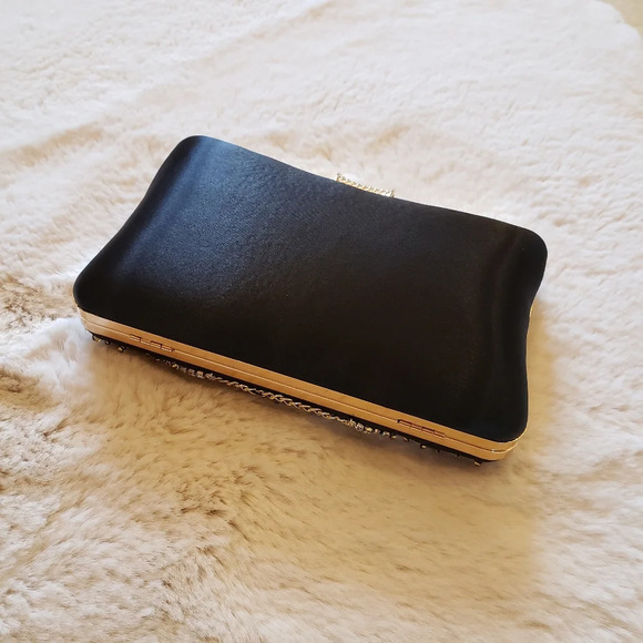 Women's Evening Bag Diamonds Party Prom Clutch Purse Floral Bride Black Handbag - Picture 13 of 13